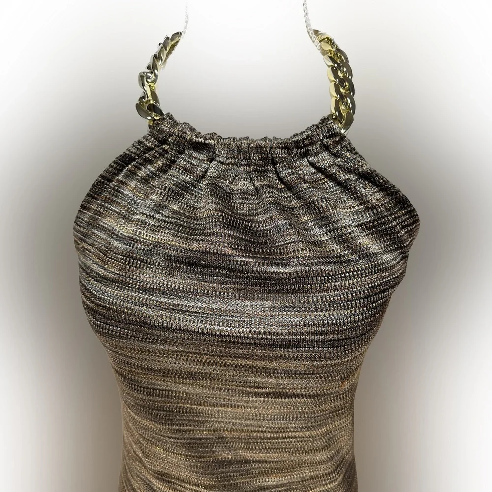Cache Size M backless top with adjustable chain neckline. - Picture 6 of 8